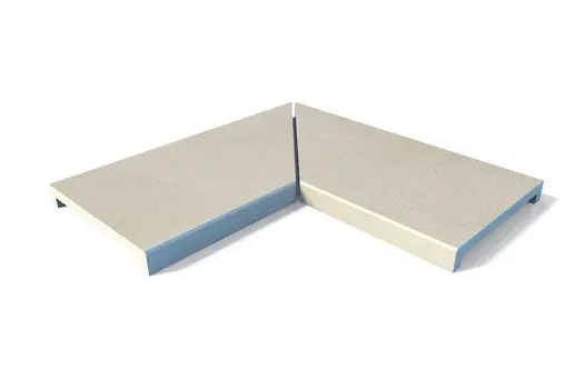 Corner coping in Mint Porcelain with bold 40mm downstand profile. Provides strength and definition in wall finishes.