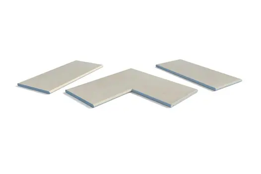 Full set of Mint Porcelain bullnose copings, including corner, end and straight pieces. Ideal for soft wall detailing.