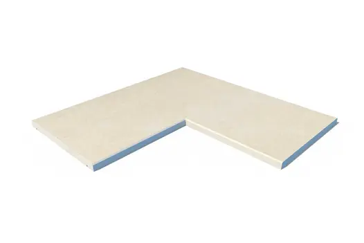 Corner coping with clean chamfered edge and soft-toned surface. Neatly finishes external wall angles and corners.