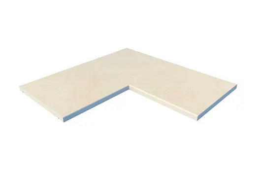 Corner coping in Mint Porcelain with soft pencil round front edge. Ideal for curved edges in a modern outdoor space.