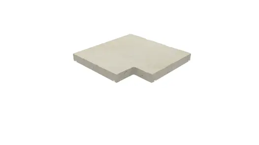 Mint Indian Sandstone Rock-Faced corner coping seen with drip lines and riven surface.
