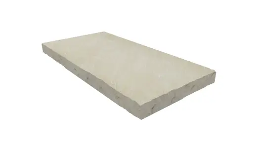 Mint Indian Sandstone Rock-Faced end coping, the rock face edge profile is applied to 3 sides.
