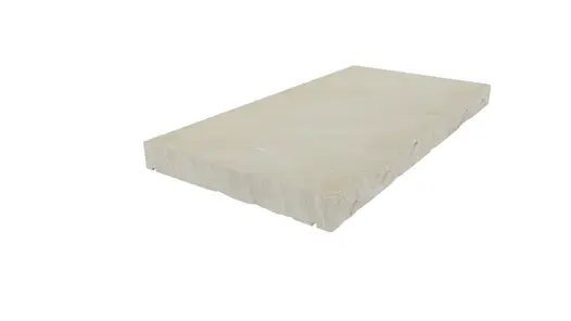 Single Mint Indian Sandstone Rock-Faced straight coping stone, with drip-line edge profile applied to the long sides.