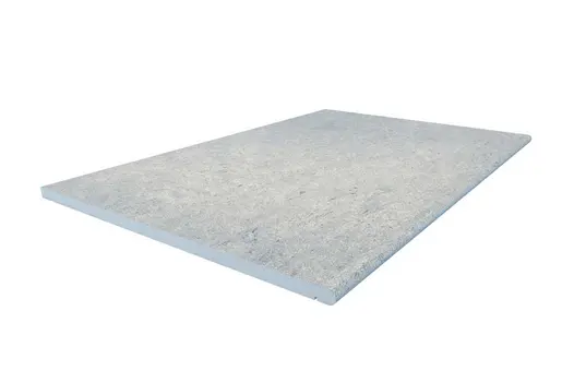 Rendered image of Florence Grey porcelain step, with drip-line and moulded bullnose edge profile. Free UK delivery available.