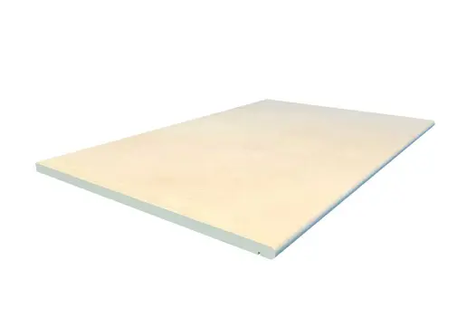 Rendered image of Venetian Beige porcelain step, with drip-line and moulded bullnose edge profile. Free UK delivery available.