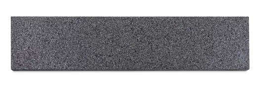 Single Black Granite plank paving slab, seen from above on white background, showing grey and black flecked colouring and shape.