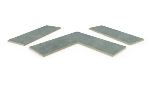 Polvere porcelain smooth coping stones, in straight , end and corner pieces, with drip-lines and  5mm chamfered edge profile.