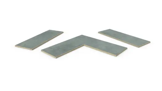 Polvere Porcelain 5mm pencil round copings for exterior walls, with drip-line, in straight, end, left and right corner pieces.