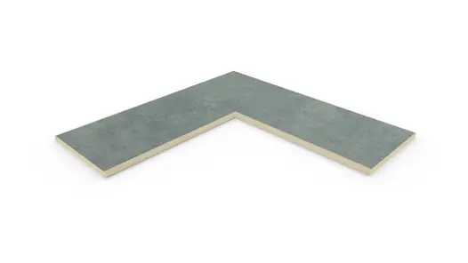 Polvere corner coping, made of a single piece of porcelain, with 20mm bullnose edge profile applied in-house. 