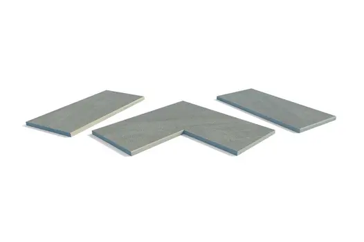 Raj Green Porcelain 5mm pencil round copings, with drip-line, in straight, end, left and right corner pieces, made in-house.