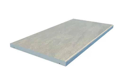 Single Raj Green porcelain straight coping stone, with drip-line and 5mm pencil round edge profile applied to the long sides.