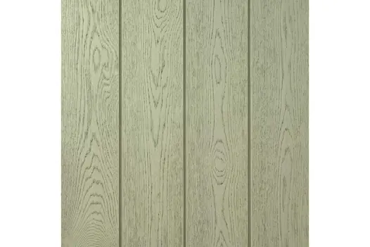 Close-up swatch of Sage Green Shadow Line composite cladding, showing soft green tones and authentic woodgrain texture.