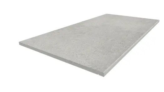 1200x600mm Silver Grey porcelain step, with drip-line and 5mm pencil round edge profile applied in-house. Free UK delivery available.