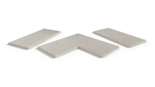 Slab Khaki Porcelain 5mm pencil round copings, with drip-line, in straight, end, left and right corner pieces, made in-house.