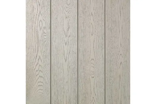 Close-up swatch of Smoked Oak Millboard cladding, showing soft grey-brown tones with detailed woodgrain texture.