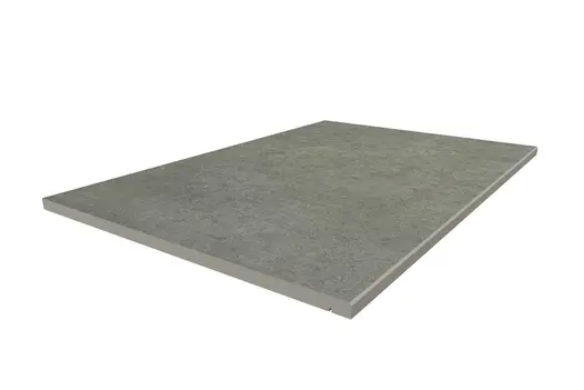 Rendered image of Steel Grey Porcelain Outdoor Steps in 900x600mm with chamfered long edge. Free UK delivery available.