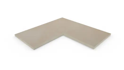 Venetian Beige corner coping, made of a single piece of porcelain, with 20mm bullnose edge profile applied in-house.