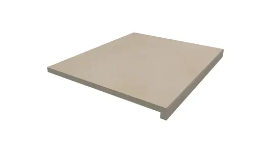 Venetian Beige porcelain step tread with 40mm downstand, manufactured in-house, measuring 600x500mm, against white background.