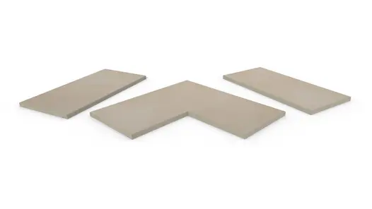 Venetian Beige porcelain coping stones, in straight , end and corner pieces, with a 5mm chamfered edge profile.