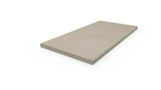 Single Venetian Beige porcelain straight coping stone, with drip-line and 5mm pencil round edge profile applied to the long sides.