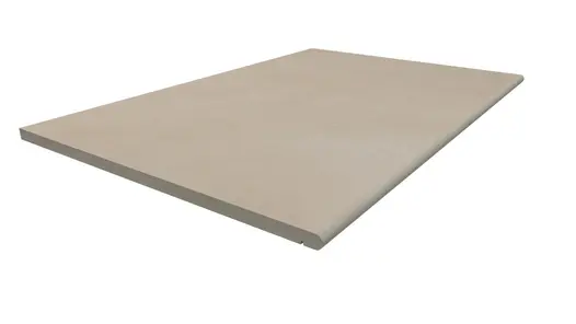 900x600mm Venetian Beige porcelain step tread with 20mm bullnose profile and drip-line, made in-house by London Stone.