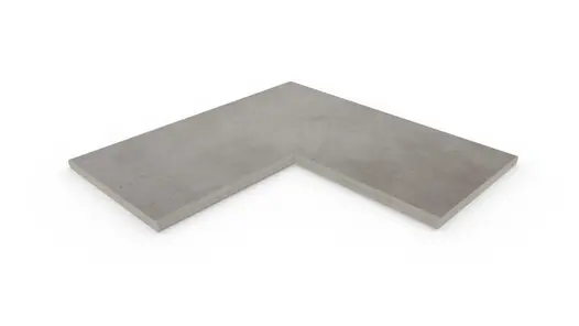 Venetian Grey corner coping, made of a single piece of porcelain, with 20mm bullnose edge profile applied in-house.
