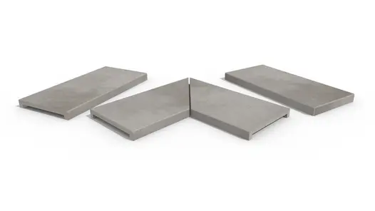 Venetian Grey 40mm downstand porcelain coping stones in straight, end and left- and right-mitred corner pieces.