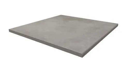 Venetian Grey porcelain 5mm pencil round step tread, measuring 600x600mm, with drip line. Comes with 10 year guarantee.
